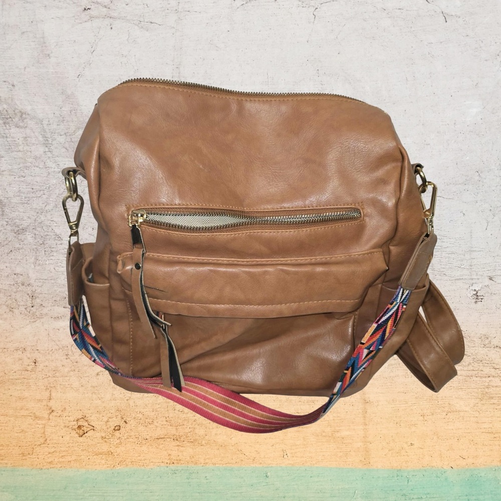 Modern + Chic Brown Faux Leather Crossbody Messenger Bag‎ Boho